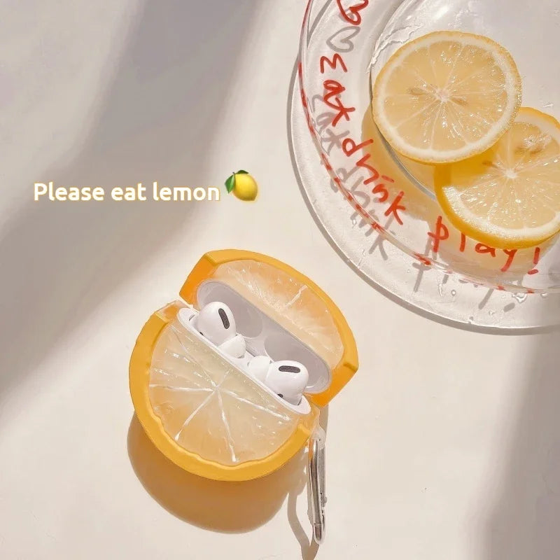 Fruit 3D Lemon Earphone Case For Airpods Pro Bluetooth Earphone Protective Cover Cartoon Silicone Anti Drop Fresh Summer Pendant